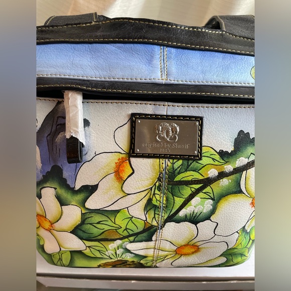 Sharif 100% Leather NWT Shoulder Bag Hand Painted Floral Flowers - Picture 8 of 17